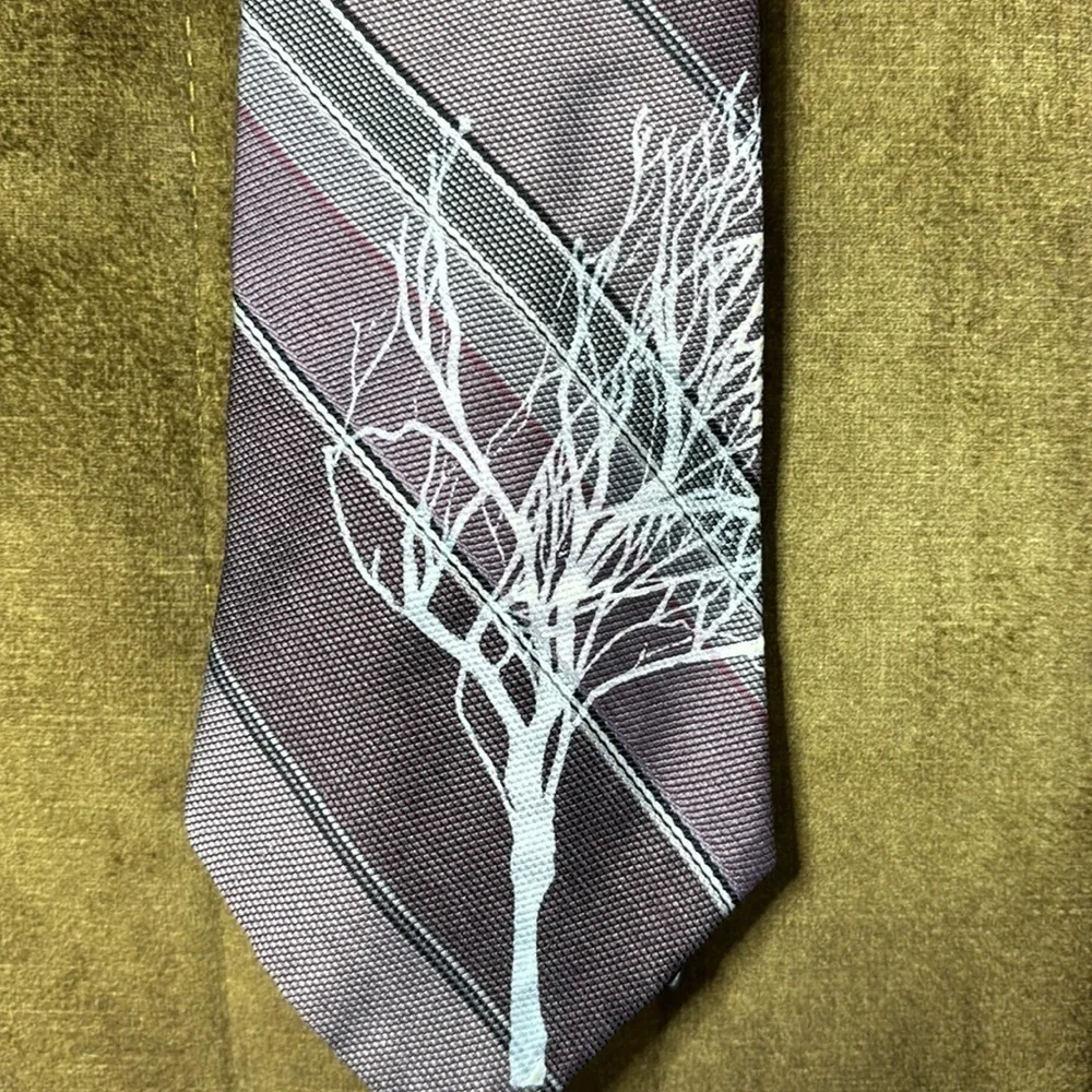 Vintage purple, grey and silver up cycled art tree tie